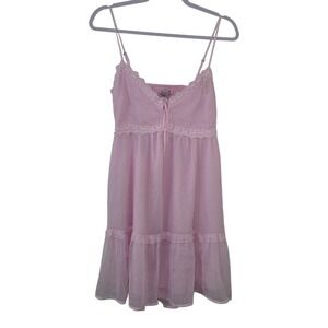 Hollister Pink Babydoll Dress Lace Trim Chiffon Tiered Strappy Coquette Large
